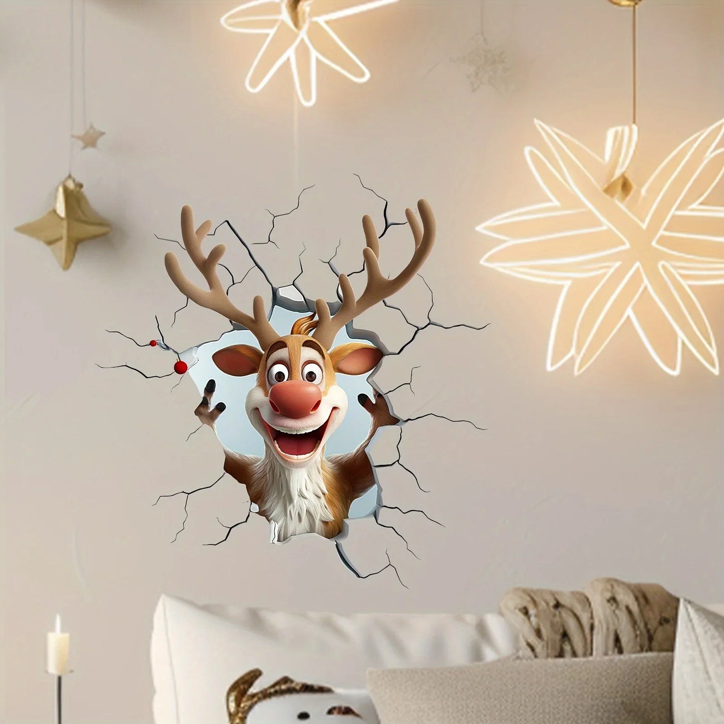 3D-Rentier-Durchbruch-Wand-Aufkleber – Kreative Festliche Wandgestaltung für Ihr Zuhause 2