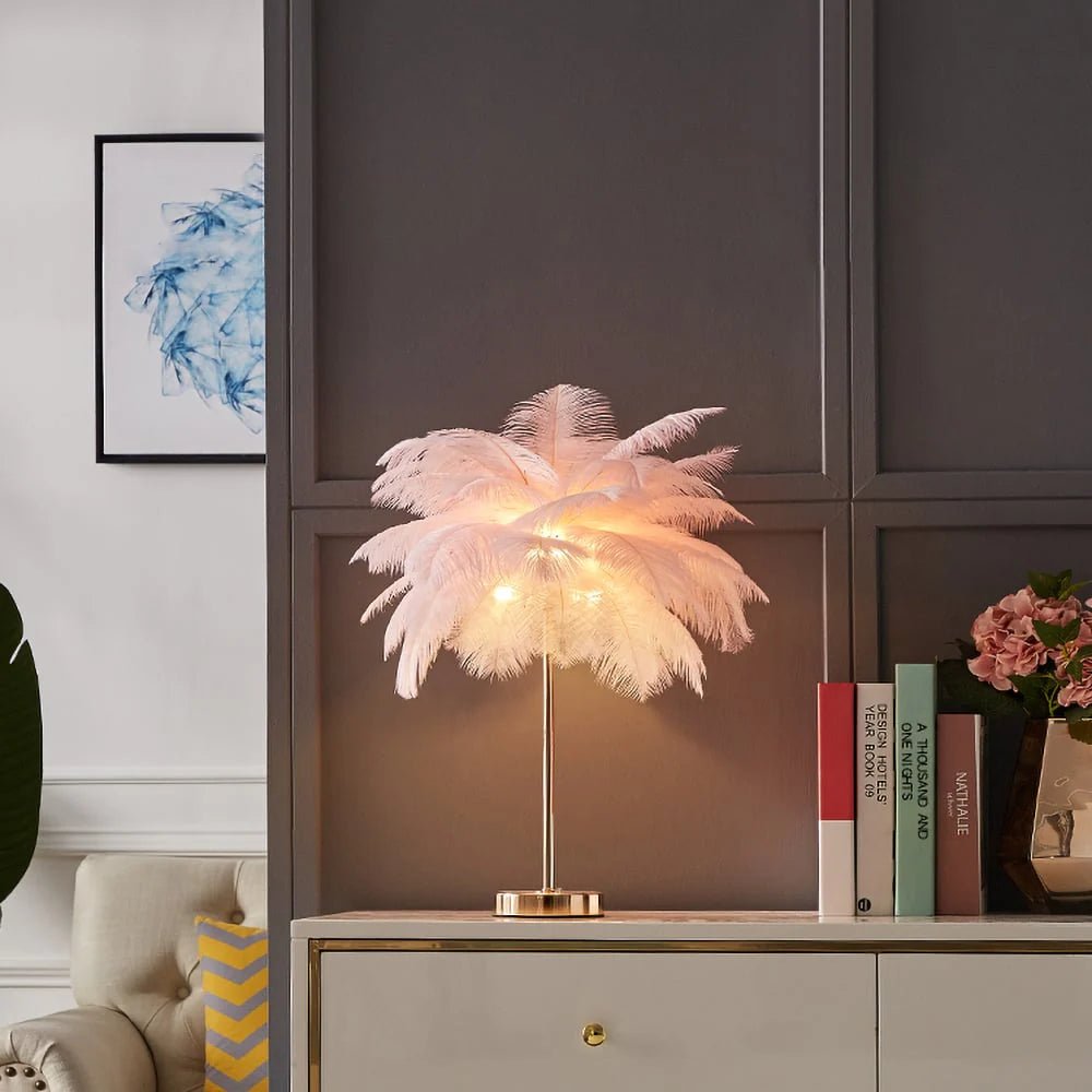 Art Deco Feder Gold Tischlampe – Stilvolles Design mit Warmem Licht 2