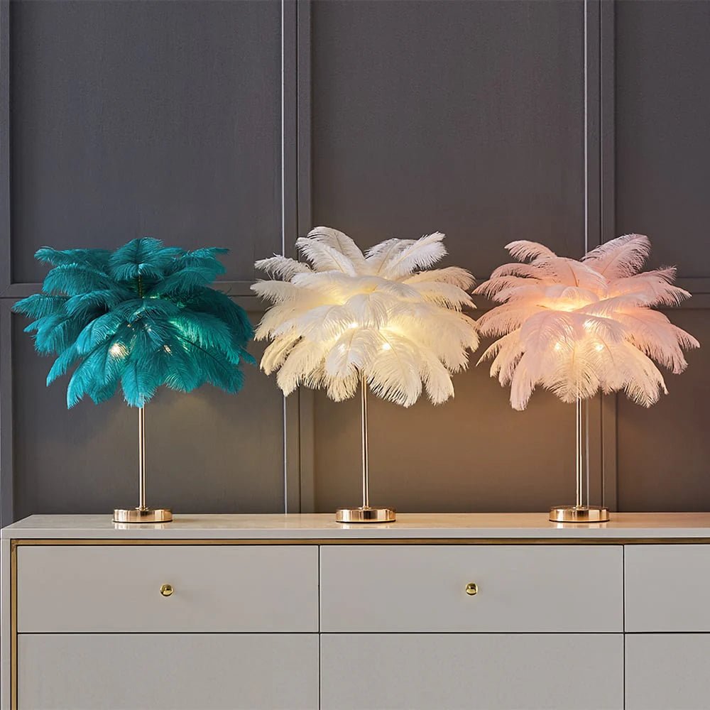 Art Deco Feder Gold Tischlampe – Stilvolles Design mit Warmem Licht 7