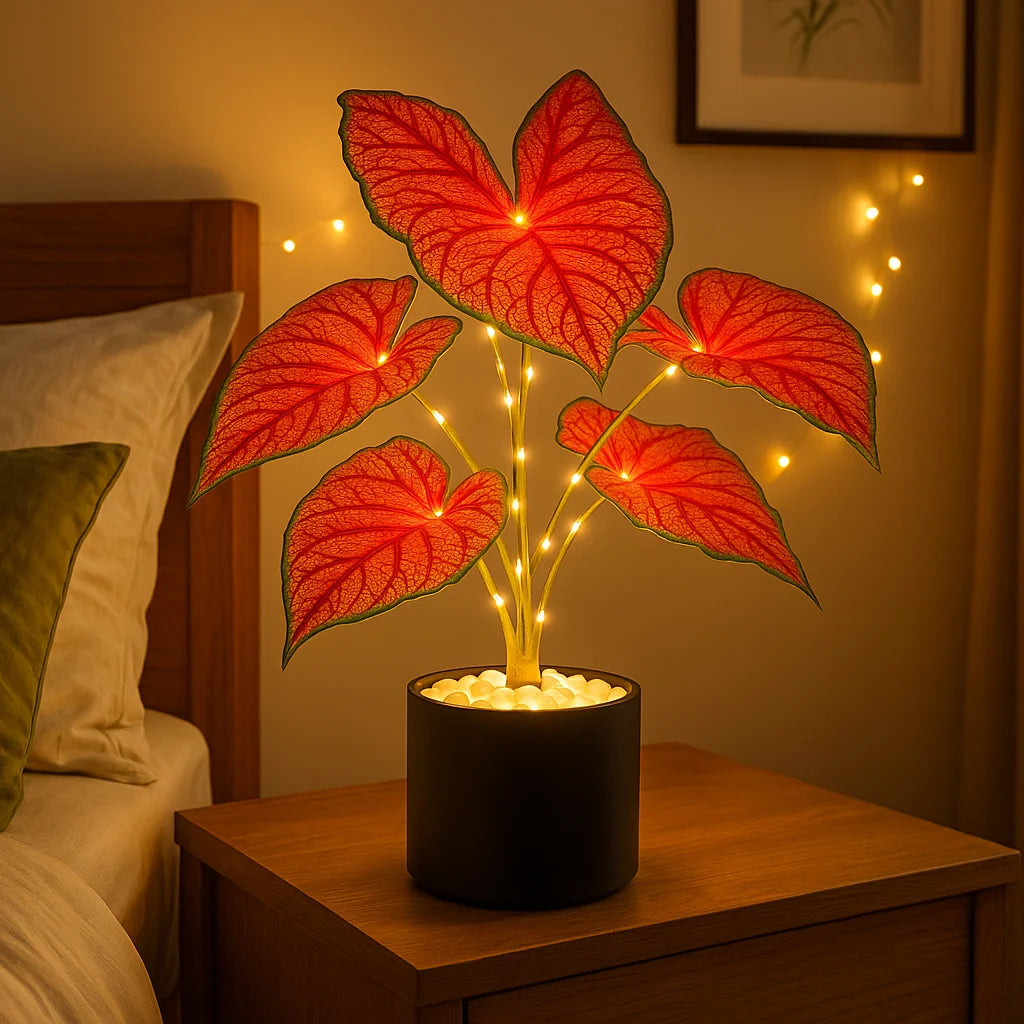 **Crimson Monstera** – Exotische LED Tischlampe mit Sanfter Beleuchtung 0
