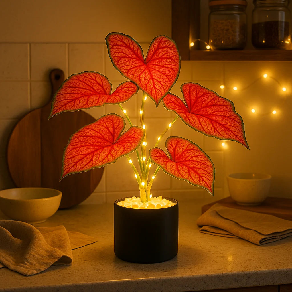 **Crimson Monstera** – Exotische LED Tischlampe mit Sanfter Beleuchtung 3