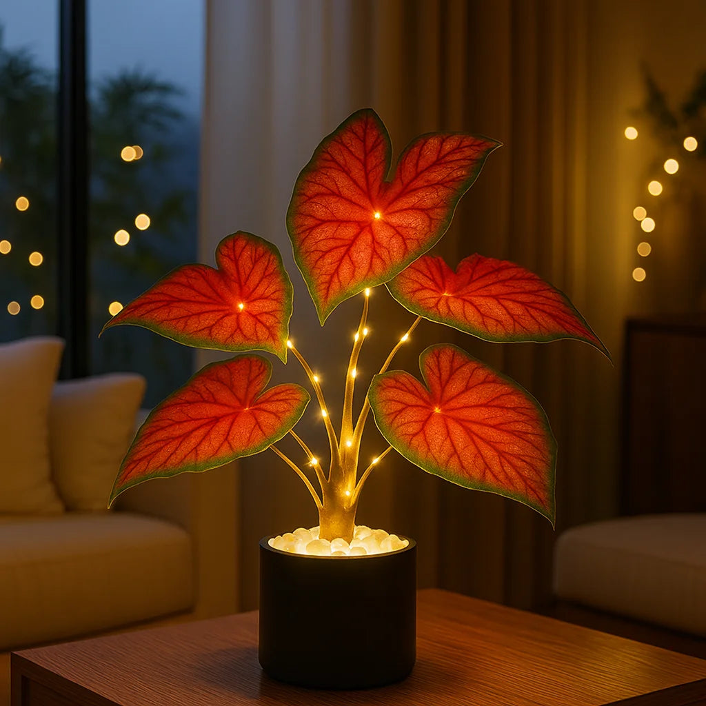 **Crimson Monstera** – Exotische LED Tischlampe mit Sanfter Beleuchtung 4