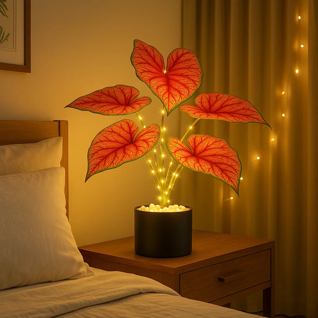 **Crimson Monstera** – Exotische LED Tischlampe mit Sanfter Beleuchtung 5