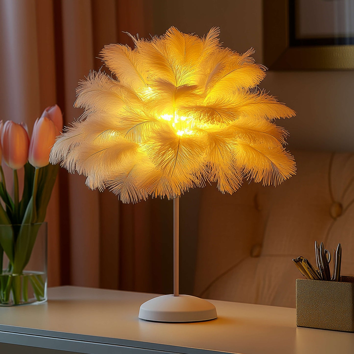**GEFIEDERTE FANTASIELAMPE** – Elegante LED Tischlampe mit Naturinspiriertem Design 5