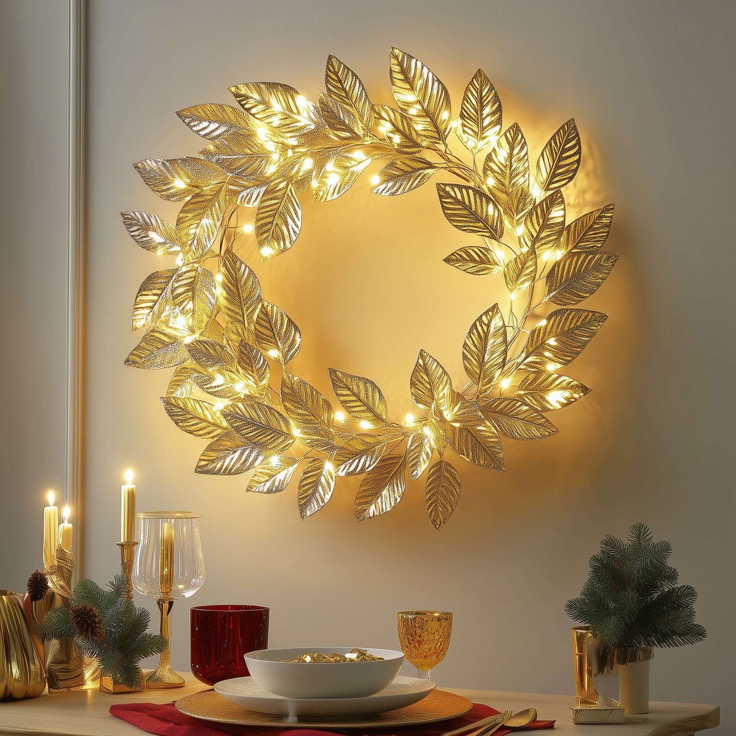 **Goldener Blattkranz** – Elegante LED-Beleuchtung für Jeden Anlass 0
