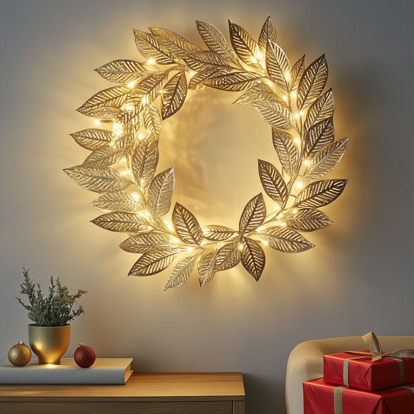 **Goldener Blattkranz** – Elegante LED-Beleuchtung für Jeden Anlass 2