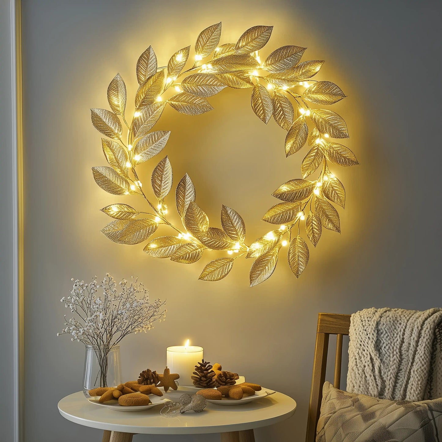 **Goldener Blattkranz** – Elegante LED-Beleuchtung für Jeden Anlass 5