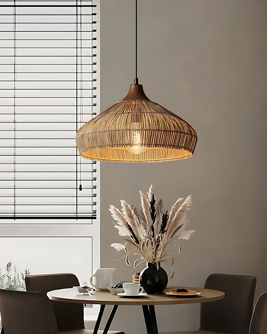 Pendelleuchte Rattan Japandi Style – Handgefertigte Hängelampe