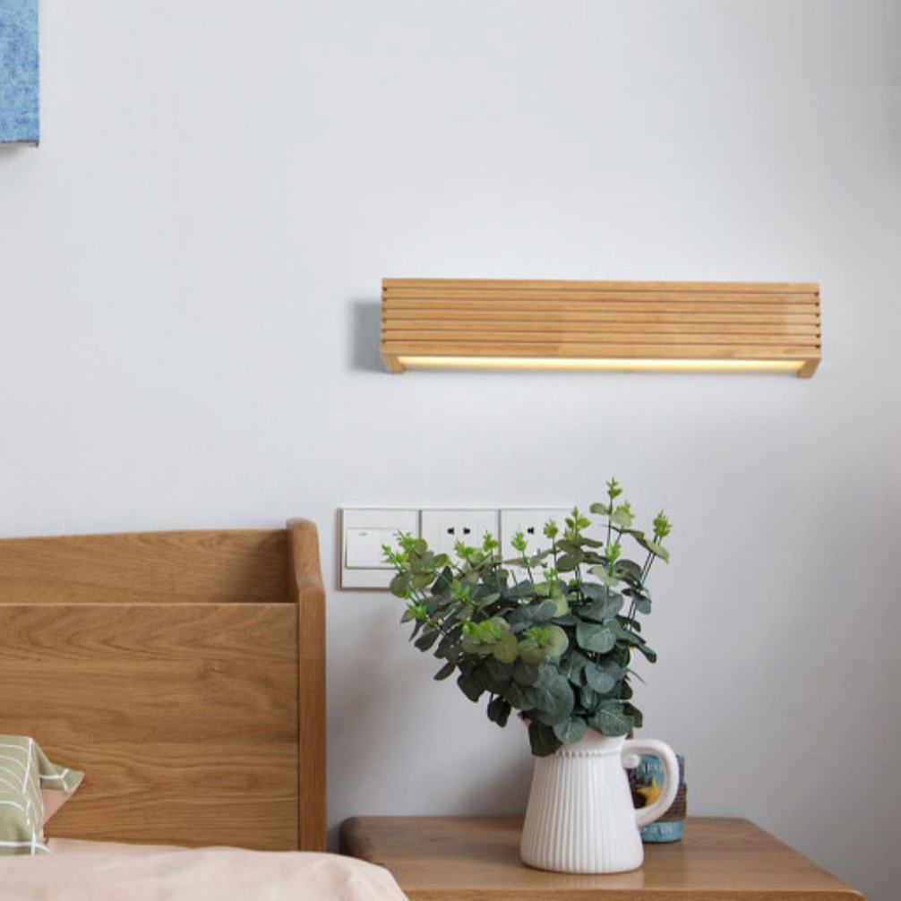 Rechteckige LED-Wandleuchte Aus Holz – Stilvolles Design Mit Warmer Atmosphäre 1