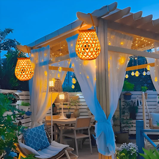 **Solar Gartenlampe Mit Geflochtenem Bambus-Look – Natürliche Atmosphäre Mit Warmem Licht** 1