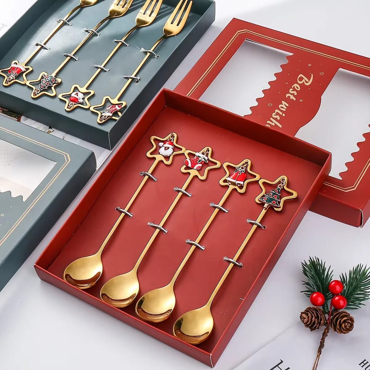 Weihnachts-Dessertlöffel-Set Aus Edelstahl – Festliche Akzente Für Besondere Anlässe 4