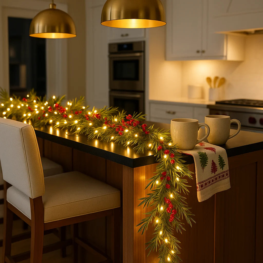 **Winterbeergirlande Mit Beleuchtung** – Festliche Atmosphäre Mit LED-Lichtern 0