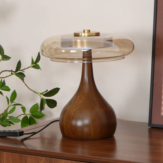 Elegante Tischlampe Holzglas – Warme Lichtform