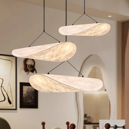 Pendelleuchte in Twist-Form mit Stoffoptik – Wabi-Sabi Stil