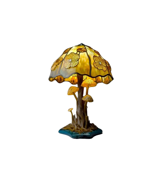 Dekorative Tischlampe Blumenpilz – Bunte Glasleuchte