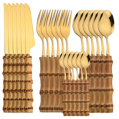 24-Teiliges Bambus Besteckset – Umweltfreundliches Design für Stilvolles Essen 0