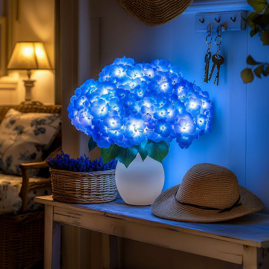 **Azurblaue Blüten Lampe** – Elegante LED Tischleuchte für jeden Anlass 0
