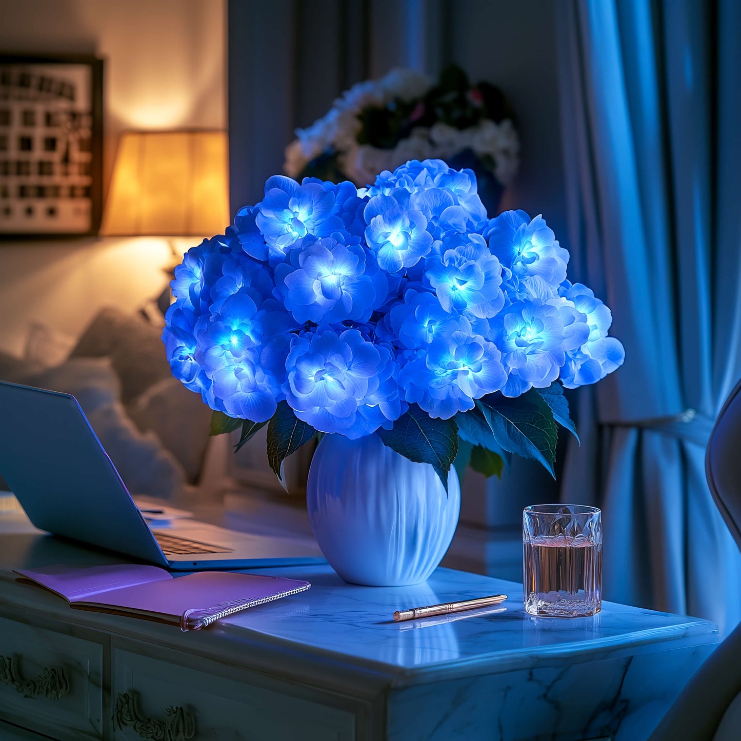 **Azurblaue Blüten Lampe** – Elegante LED Tischleuchte für jeden Anlass 1