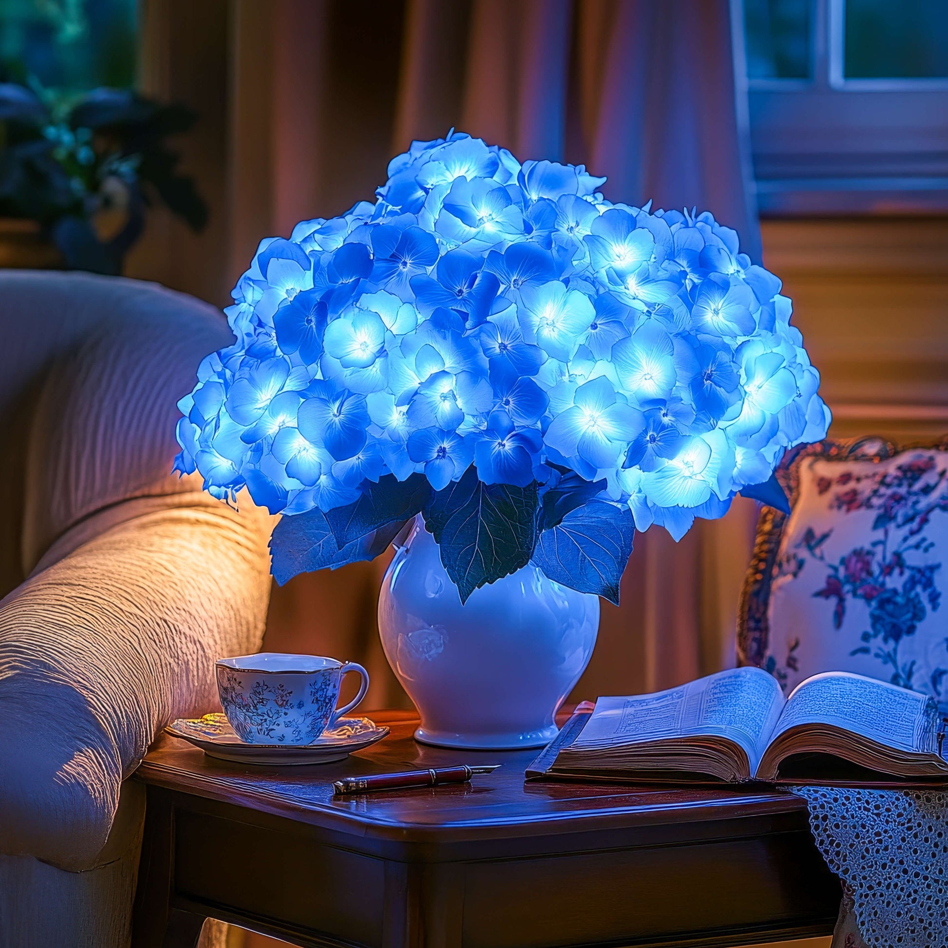 **Azurblaue Blüten Lampe** – Elegante LED Tischleuchte für jeden Anlass 2