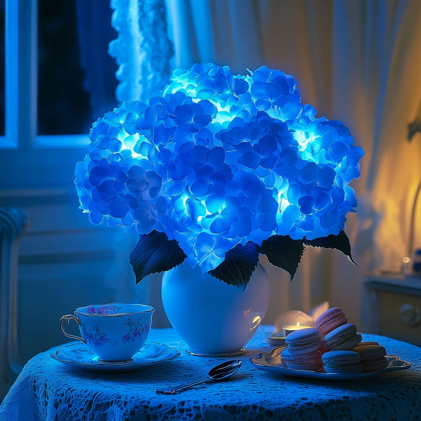 **Azurblaue Blüten Lampe** – Elegante LED Tischleuchte für jeden Anlass 4