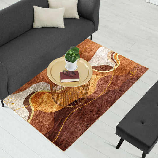 **Beigebraunes Gewelltes Mittelstück Teppich – Stilvolle Akzentuierung für Ihr Zuhause** 0