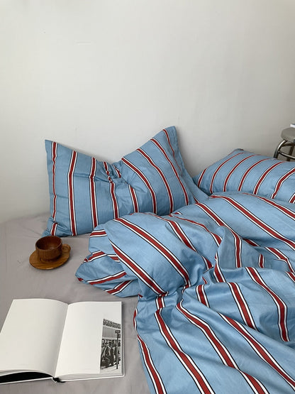 Blau Gestreifter Bettbezug Aus 100 % Baumwolle – Stilvoller Komfort Für Ihre Nächte 0
