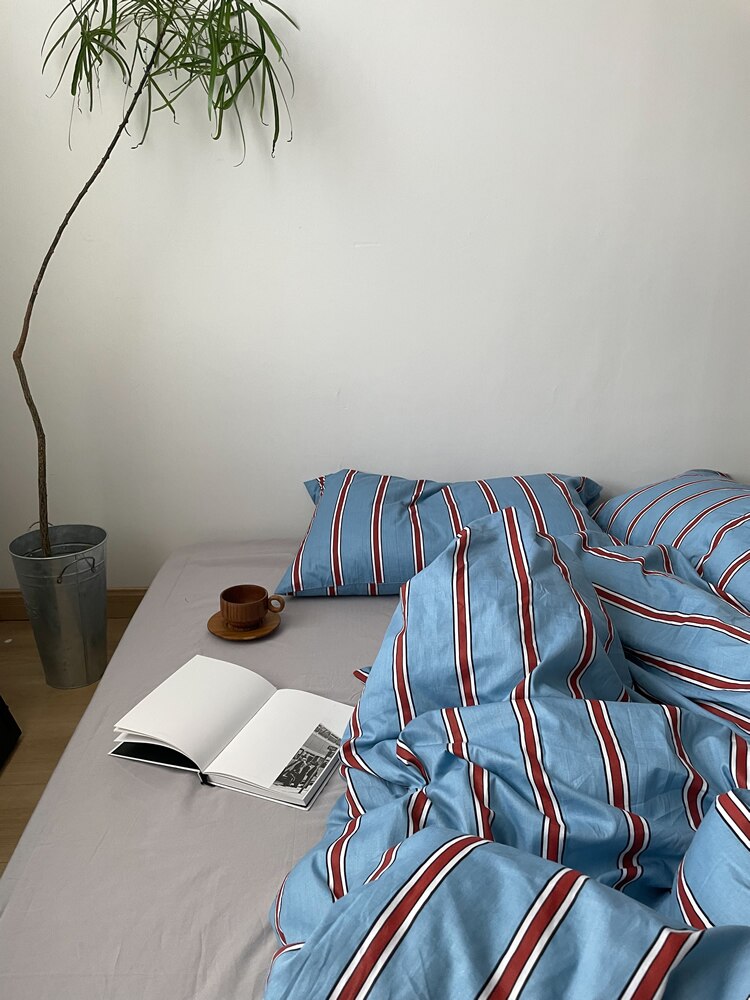 Blau Gestreifter Bettbezug Aus 100 % Baumwolle – Stilvoller Komfort Für Ihre Nächte 3