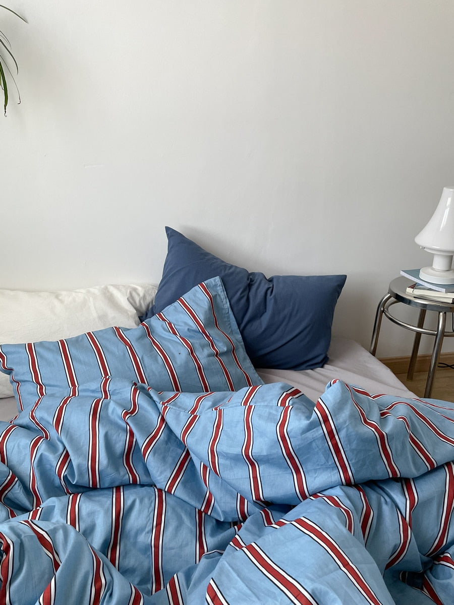 Blau Gestreifter Bettbezug Aus 100 % Baumwolle – Stilvoller Komfort Für Ihre Nächte 5