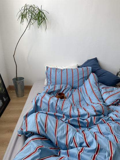 Blau Gestreifter Bettbezug Baumwolle – Stilvolle Frische Für Ihr Schlafzimmer 8