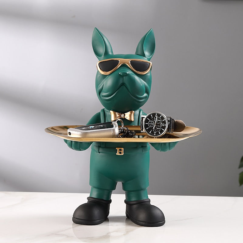 Bulldoggenstatue Mit Tablett – Verspieltes Design Für Stilvolles Wohnen 1