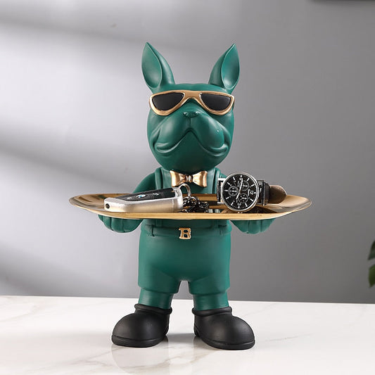 Bulldoggenstatue Mit Tablett – Verspieltes Design Für Stilvolles Wohnen 1