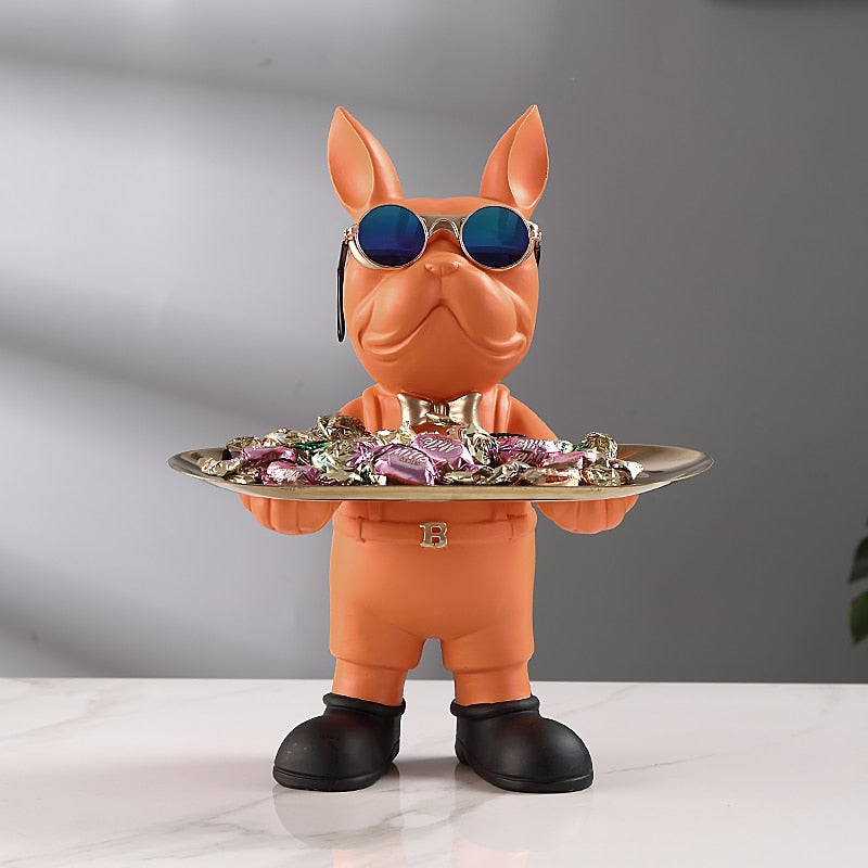 Bulldoggenstatue Mit Tablett – Verspieltes Design Für Stilvolles Wohnen 8