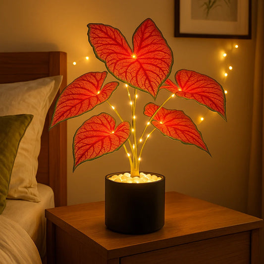 **Crimson Monstera** – Exotische LED Tischlampe mit Sanfter Beleuchtung 0