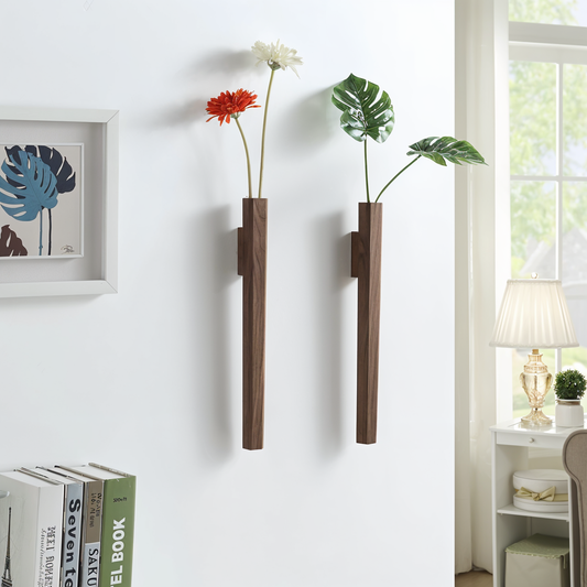 FrischFloret Wandvase Schwarznuss & Buchenholz – Elegante Blumenpräsentation Für Ihr Zuhause 0