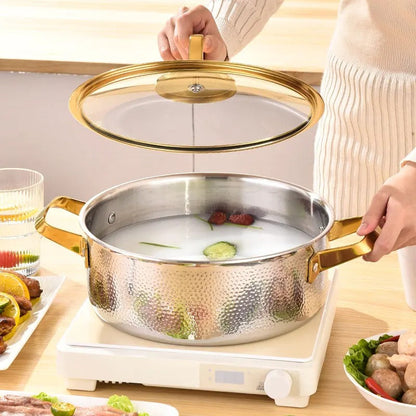 Gehämmerter Edelstahl Suppentopf 304 – Elegantes Kochen Mit Goldakzenten 2