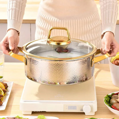 Gehämmerter Edelstahl Suppentopf 304 – Elegantes Kochen Mit Goldakzenten 3