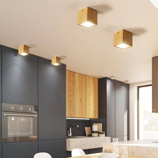 **Holzwürfelförmige LED-Spot-Deckenleuchte** – Modernes Design mit Warmem Licht 1