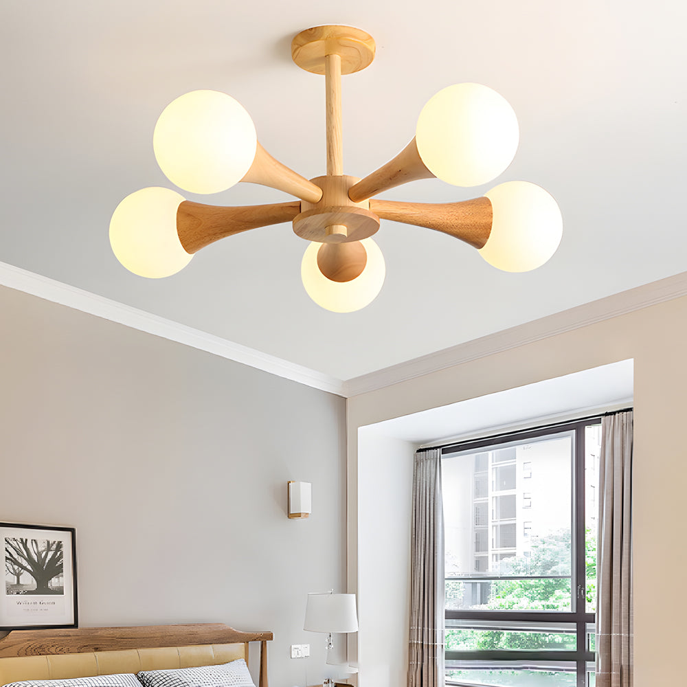 NordicGlow Kronleuchter Holz und Glas – Skandinavische Eleganz für Ihr Zuhause 2