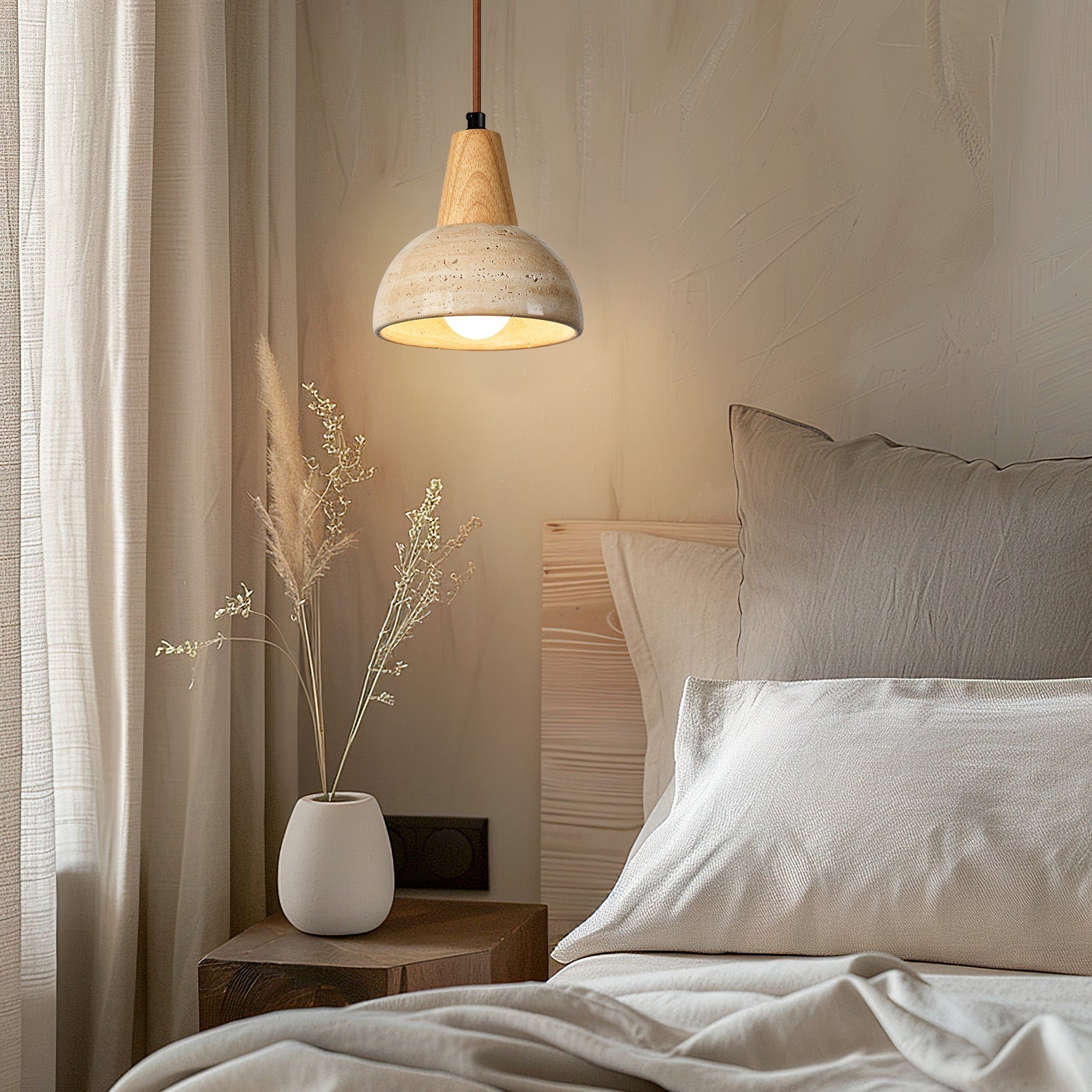 Pendelleuchte Arluoe mit Holz und Travertin – Zeitlose Eleganz für Ihren Essbereich 2