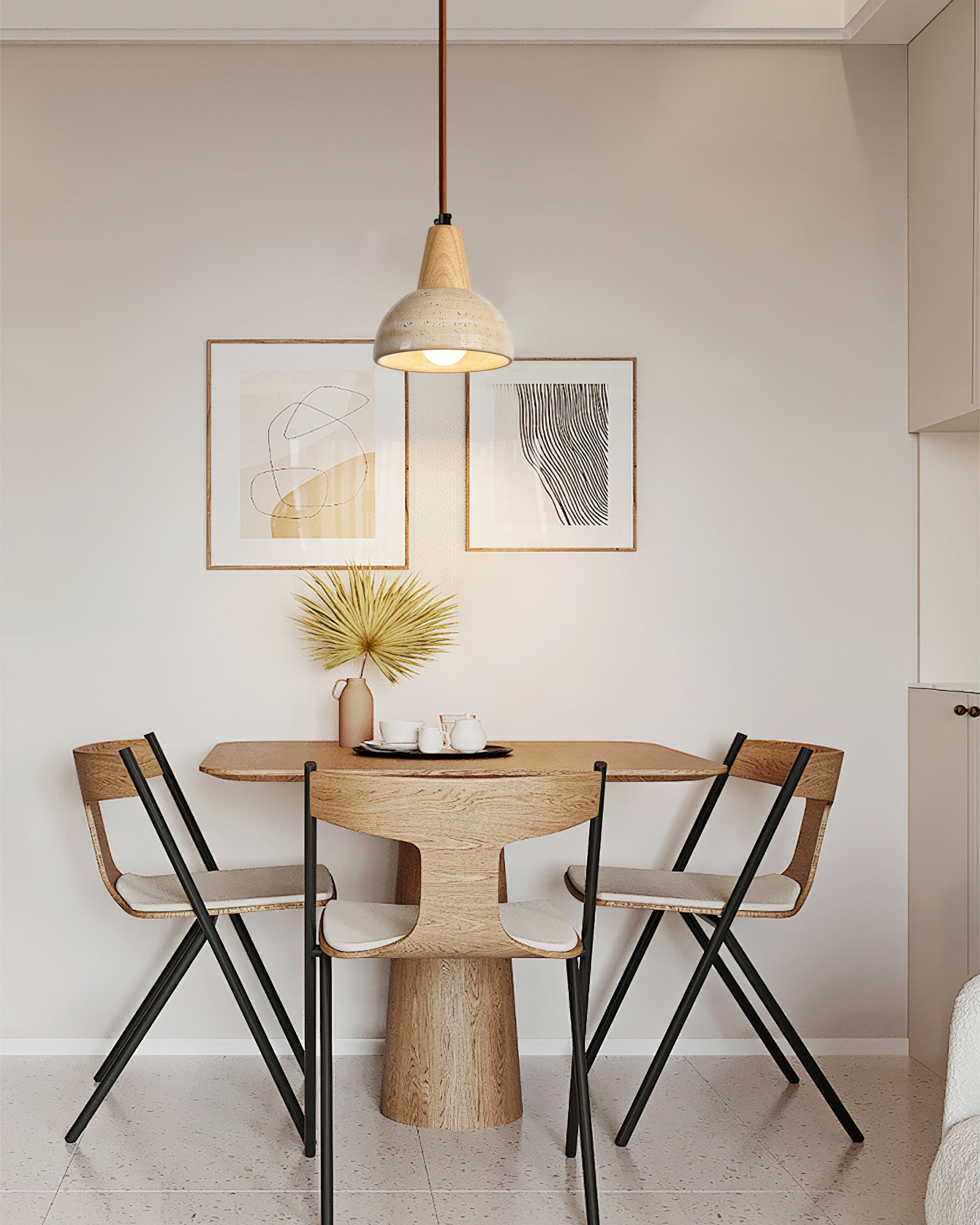 Pendelleuchte Arluoe mit Holz und Travertin – Zeitlose Eleganz für Ihren Essbereich 4
