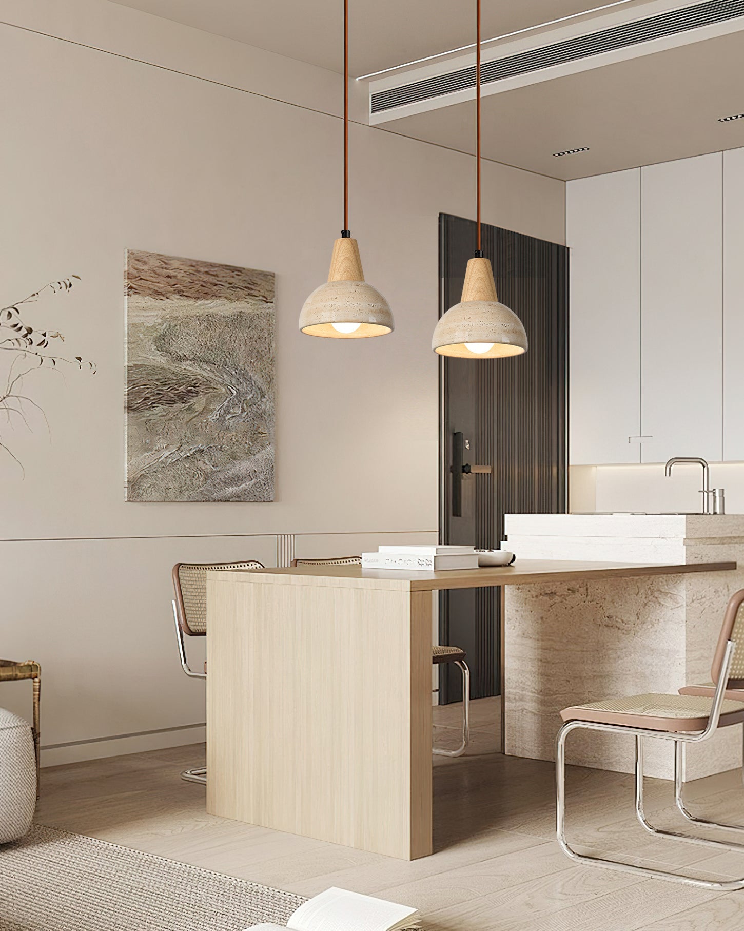 Pendelleuchte Arluoe mit Holz und Travertin – Zeitlose Eleganz für Ihren Essbereich 5