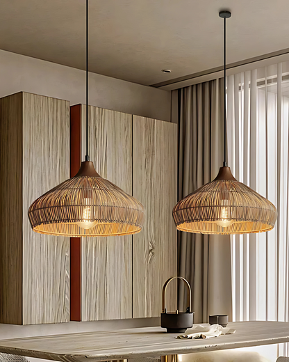 Pendelleuchte Rattan Japandi Style – Handgefertigte Hängelampe