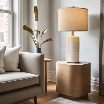 Retro Stoff Kunst Keramiktischlampe – Elegante Lichtquelle für Stilvolles Ambiente 1
