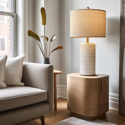 Retro Stoff Kunst Keramiktischlampe – Elegante Lichtquelle für Stilvolles Ambiente 1