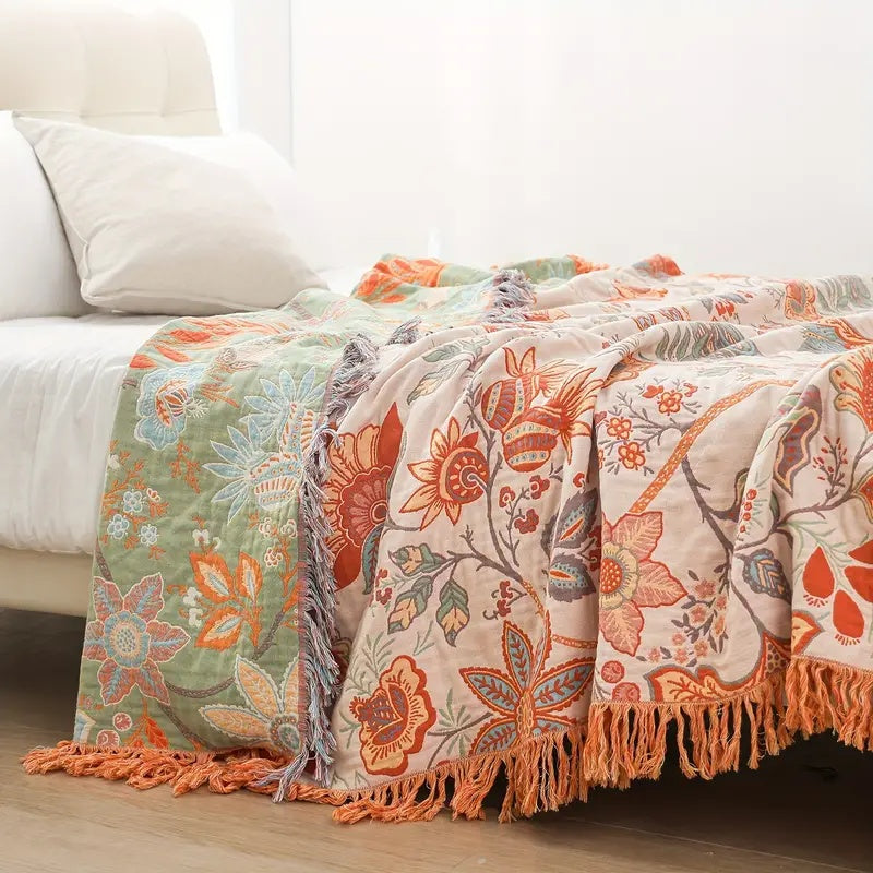 Rustikale Boho-Decke 100 % Baumwolle – Stilvolles Blumendesign Für Gemütliche Momente 0