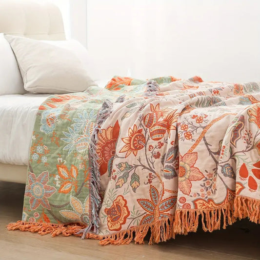 Rustikale Boho-Decke 100 % Baumwolle – Stilvolles Blumendesign Für Gemütliche Momente 0