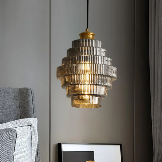 Hängeleuchte Glasrippe Retro – Warmer Lichtschein in Stufenform