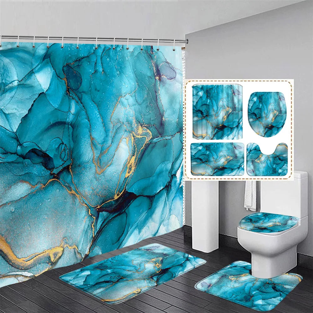 Schwarz-Weißer Marmor Duschvorhang-Set – Elegantes Badezimmer-Dekor für Stil 17