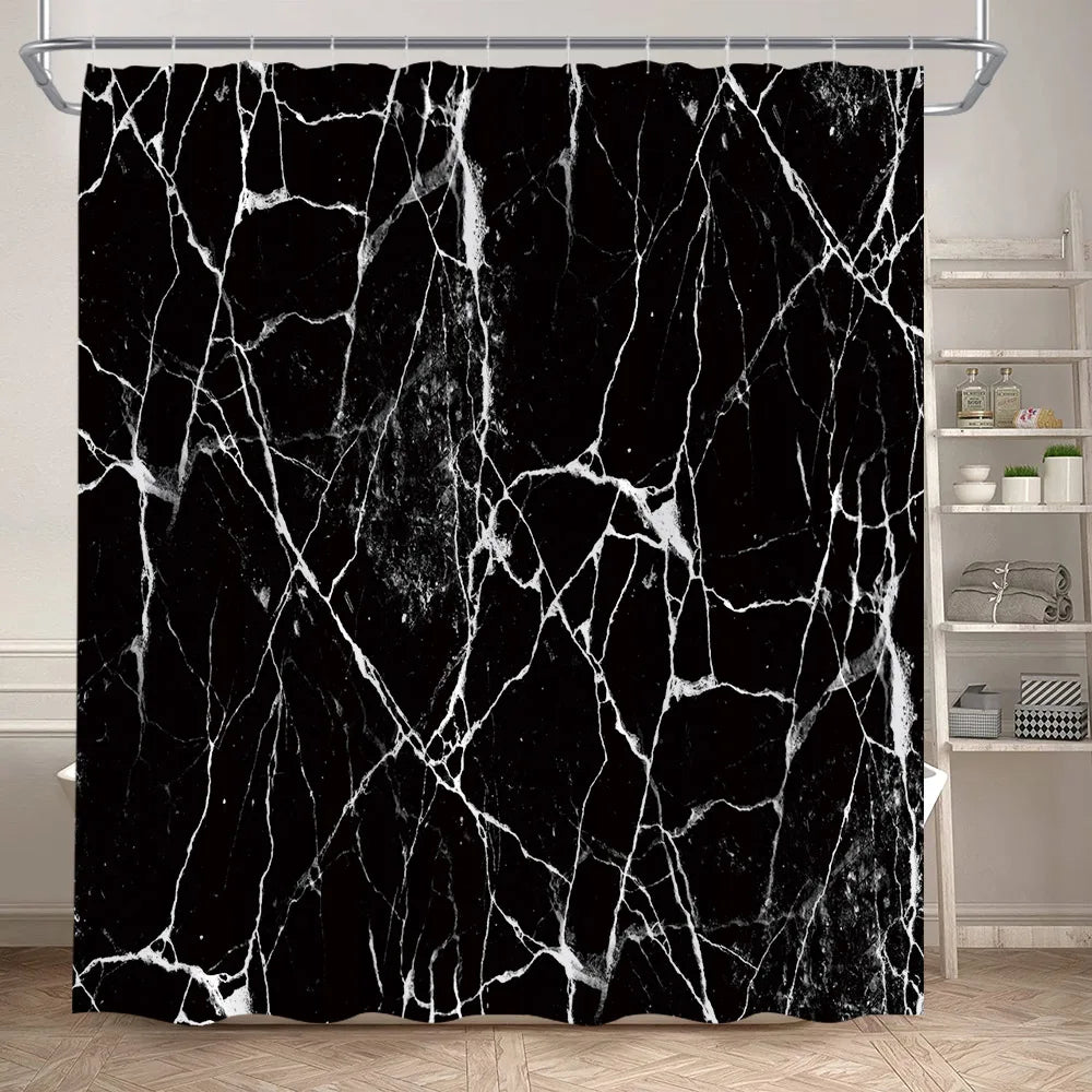 Schwarz-Weißer Marmor Duschvorhang-Set – Elegantes Badezimmer-Dekor für Stil 20