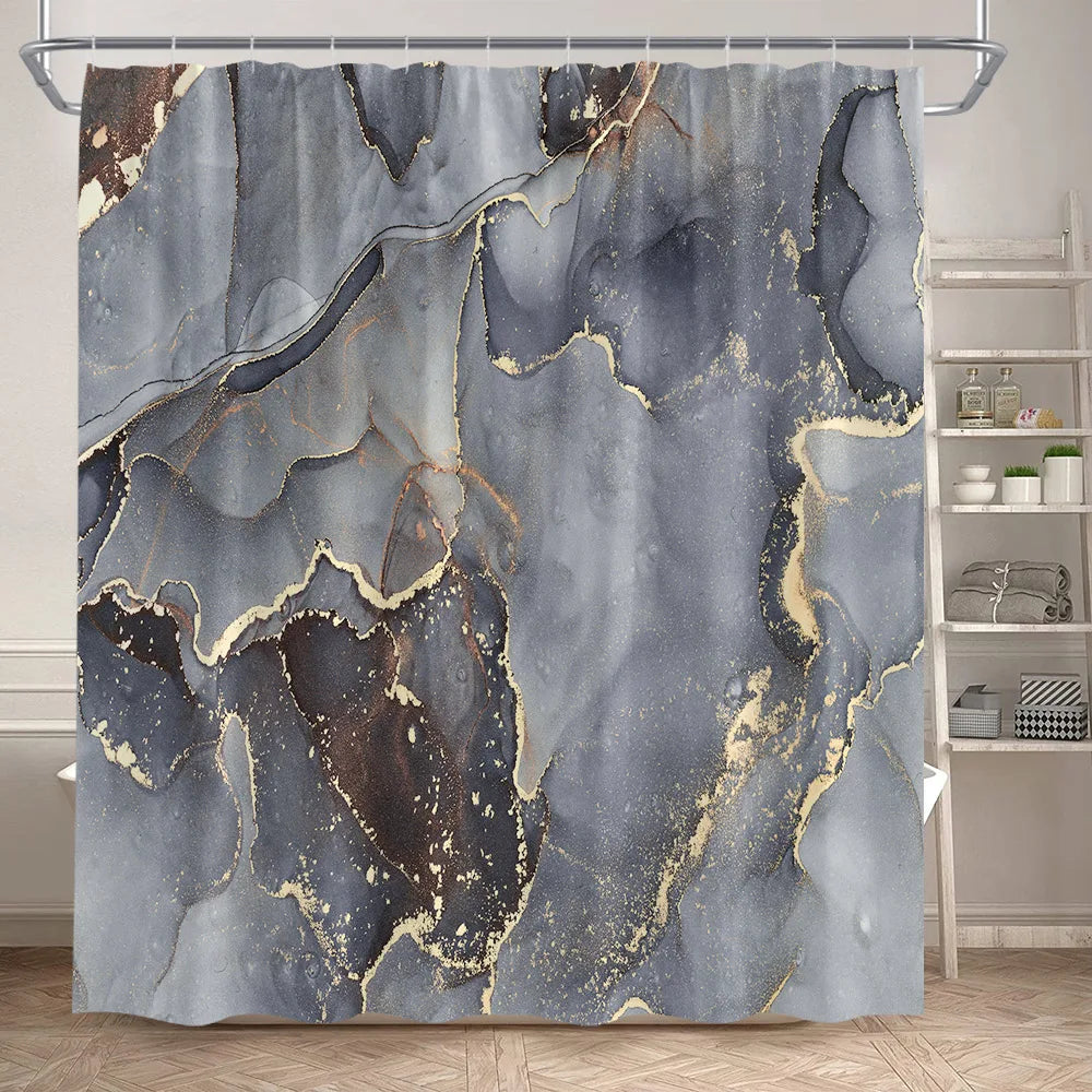 Schwarz-Weißer Marmor Duschvorhang-Set – Elegantes Badezimmer-Dekor für Stil 39